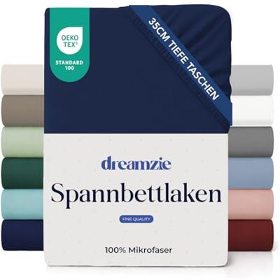 Dreamzie Spannbettlaken 120x200cm 35 cm Tiefe Tasche 100% Mikrofaser Bettlaken Dunkelblau, Schadstoffgeprüft(Oeko TEX), Bettlaken mit Gummizug Dreamzie Spannbettlaken 120x200cm 35 cm Tiefe Tasche 100% Mikrofaser Bettlaken Dunkelblau, Schadstoffgeprüft(Oeko TEX), Bettlaken mit Gummizug