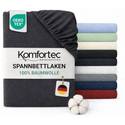 Komfortec Spannbettlaken Jersey 100% Baumwolle – 140x200 cm – 135g/m² – Weich, Atmungsaktiv & Hautfreundlich – Mit Rundumgummi – Oeko-Tex Zertifiziert – Für Boxspring, Topper & Matratzen – Graphit Komfortec Spannbettlaken Jersey 100% Baumwolle – 140x200 cm – 135g/m² – Weich, Atmungsaktiv & Hautfreundlich – Mit Rundumgummi – Oeko-Tex Zertifiziert – Für Boxspring, Topper & Matratzen – Graphit