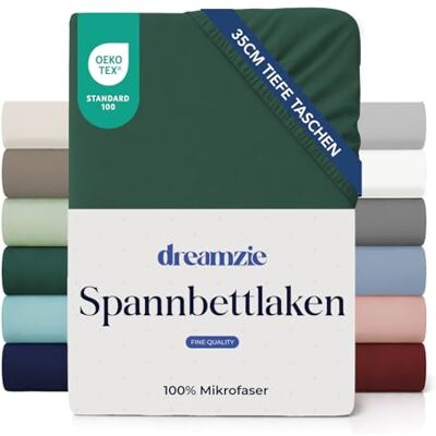 Dreamzie Spannbettlaken 140x200cm 35 cm Tiefe Tasche 100% Mikrofaser Bettlaken Petrolgrün, Schadstoffgeprüft (Oeko TEX), Bettlaken mit Gummizug Dreamzie Spannbettlaken 140x200cm 35 cm Tiefe Tasche 100% Mikrofaser Bettlaken Petrolgrün, Schadstoffgeprüft (Oeko TEX), Bettlaken mit Gummizug