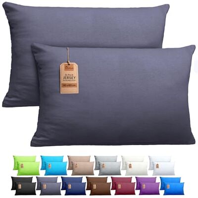 NatureMark 2er Set Jersey Kissenbezüge – Elastisch, weich, atmungsaktiv und hautfreundlich – Waschbare Kissenhülle 40x60 (ideal für Nackenkissen) – Anthrazit Grau NatureMark 2er Set Jersey Kissenbezüge – Elastisch, weich, atmungsaktiv und hautfreundlich – Waschbare Kissenhülle 40x60 (ideal für Nackenkissen) – Anthrazit Grau