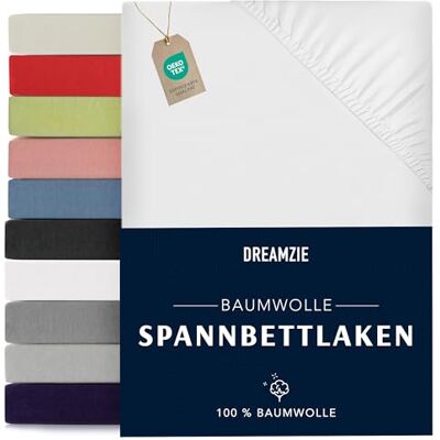 Dreamzie Spannbettlaken 200x200cm Baumwolle Oeko Tex Zertifiziert Weiß 100% Jersey Spannbetttuch 200x200 Dreamzie Spannbettlaken 200x200cm Baumwolle Oeko Tex Zertifiziert Weiß 100% Jersey Spannbetttuch 200x200