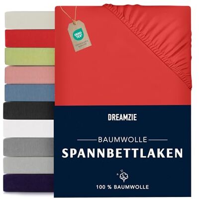 Dreamzie Spannbettlaken 80x190/200cm Baumwolle Oeko Tex Zertifiziert Rot 100% Jersey Spannbetttuch 80x190/200 Dreamzie Spannbettlaken 80x190/200cm Baumwolle Oeko Tex Zertifiziert Rot 100% Jersey Spannbetttuch 80x190/200