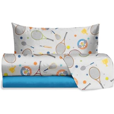 hermet Jolly, Bettwäsche-Set für Einzelbett, Tennis, 100% Baumwolle, Oberlaken, Spannbettlaken + Kissenbezug, Bettwäsche-Set mit Muster für Kinderzimmer hermet Jolly, Bettwäsche-Set für Einzelbett, Tennis, 100% Baumwolle, Oberlaken, Spannbettlaken + Kissenbezug, Bettwäsche-Set mit Muster für Kinderzimmer