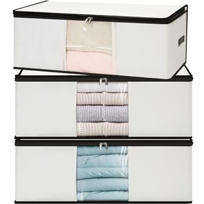 Cozary 3 Stück 60L Unterbett Aufbewahrungsbox, Faltbare Aufbewahrungstasche mit Deckel und Klaren Fenster, Unterbettkommode Kleidung Unterbett Aufbewahrung mit Griff für Decken, Bettwäsche, Kleidung Cozary 3 Stück 60L Unterbett Aufbewahrungsbox, Faltbare Aufbewahrungstasche mit Deckel und Klaren Fenster, Unterbettkommode Kleidung Unterbett Aufbewahrung mit Griff für Decken, Bettwäsche, Kleidung