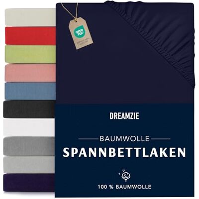 Dreamzie Spannbettlaken 200x200cm Baumwolle Oeko Tex Zertifiziert Dunkelblau 100% Jersey Spannbetttuch 200x200 Dreamzie Spannbettlaken 200x200cm Baumwolle Oeko Tex Zertifiziert Dunkelblau 100% Jersey Spannbetttuch 200x200
