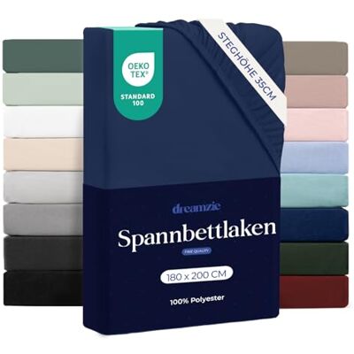 Dreamzie Spannbettlaken 180x200cm Mikrofaser Weich – Für Dicke Matratzen – Oeko-Tex Komfort, Atmungsaktivität, Pflegeleicht – Dunkelblau Dreamzie Spannbettlaken 180x200cm Mikrofaser Weich – Für Dicke Matratzen – Oeko-Tex Komfort, Atmungsaktivität, Pflegeleicht – Dunkelblau