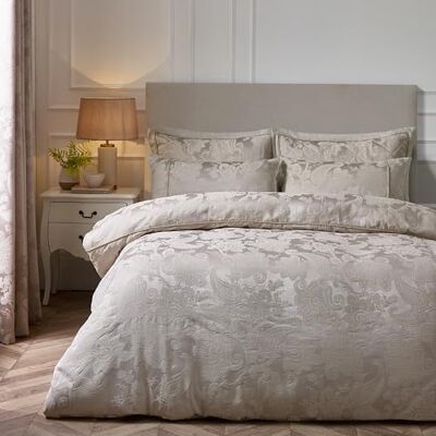 Catherine Lansfield Opulentes Jacquard-Bettwäsche-Set für Einzelbett mit Kissenbezug, Champagner-Gold Catherine Lansfield Opulentes Jacquard-Bettwäsche-Set für Einzelbett mit Kissenbezug, Champagner-Gold