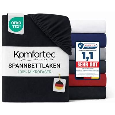 Komfortec Mikrofaser Spannbettlaken 200x200 cm – Weiches Spannbetttuch mit Rundumgummi – Fitted Sheet für Matratzen bis 30 cm – Schwarz – Oeko-Tex – Pflegeleicht & Hautfreundlich – 90g/m² Komfortec Mikrofaser Spannbettlaken 200x200 cm – Weiches Spannbetttuch mit Rundumgummi – Fitted Sheet für Matratzen bis 30 cm – Schwarz – Oeko-Tex – Pflegeleicht & Hautfreundlich – 90g/m²