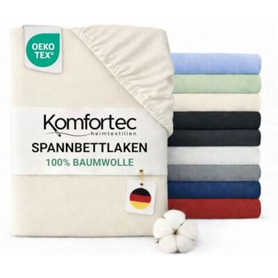 Komfortec Spannbettlaken Jersey 100% Baumwolle – 200x200 cm – 135g/m² – Weich, Atmungsaktiv & Hautfreundlich – Mit Rundumgummi – Oeko-Tex Zertifiziert – Für Boxspring, Topper & Matratzen – Hellbeige Komfortec Spannbettlaken Jersey 100% Baumwolle – 200x200 cm – 135g/m² – Weich, Atmungsaktiv & Hautfreundlich – Mit Rundumgummi – Oeko-Tex Zertifiziert – Für Boxspring, Topper & Matratzen – Hellbeige