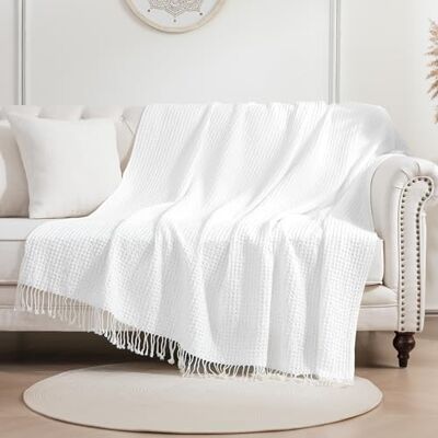 Sonive Baumwolle Waffledecke Kuscheldecke 127x152cm Weiche Warme Wohn- & Kuscheldecke, Leichte Sofadecke Couchdecke perfekt für das ganze Jahr Oeko-TEX® Zertifiziert Weiß Sonive Baumwolle Waffledecke Kuscheldecke 127x152cm Weiche Warme Wohn- & Kuscheldecke, Leichte Sofadecke Couchdecke perfekt für das ganze Jahr Oeko-TEX® Zertifiziert Weiß
