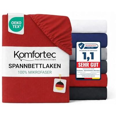 Komfortec Mikrofaser Spannbettlaken 140x200 cm – Weiches Spannbetttuch mit Rundumgummi – Fitted Sheet für Matratzen bis 30 cm – Rot – Oeko-Tex – Pflegeleicht & Hautfreundlich – 90g/m² Komfortec Mikrofaser Spannbettlaken 140x200 cm – Weiches Spannbetttuch mit Rundumgummi – Fitted Sheet für Matratzen bis 30 cm – Rot – Oeko-Tex – Pflegeleicht & Hautfreundlich – 90g/m²