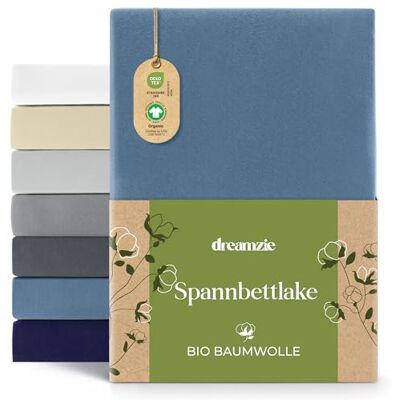 Dreamzie Spannbettlaken 140x200cm 160x200cm cm Premium 150 g/m² 100% Biobaumwolle Jersey Oeko-Tex Spannbetttuch Blau Dreamzie Spannbettlaken 140x200cm 160x200cm cm Premium 150 g/m² 100% Biobaumwolle Jersey Oeko-Tex Spannbetttuch Blau