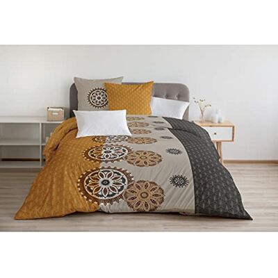 HOME LINGE PASSION , Bettbezug, 3-teilig, 100% Baumwolle, 57 Fäden, 2 Personen, 220 x 240 cm, Yucatan, Grau und Ockerorange HOME LINGE PASSION , Bettbezug, 3-teilig, 100% Baumwolle, 57 Fäden, 2 Personen, 220 x 240 cm, Yucatan, Grau und Ockerorange