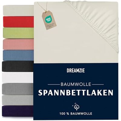 Dreamzie Spannbettlaken 140x190/200cm Baumwolle Oeko Tex Zertifiziert Beige 100% Jersey Spannbetttuch 140x190/200 Dreamzie Spannbettlaken 140x190/200cm Baumwolle Oeko Tex Zertifiziert Beige 100% Jersey Spannbetttuch 140x190/200
