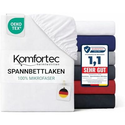 Komfortec Mikrofaser Spannbettlaken 180x200 cm – Weiches Spannbetttuch mit Rundumgummi – Fitted Sheet für Matratzen bis 30 cm – Weiß – Oeko-Tex – Pflegeleicht & Hautfreundlich – 90g/m² Komfortec Mikrofaser Spannbettlaken 180x200 cm – Weiches Spannbetttuch mit Rundumgummi – Fitted Sheet für Matratzen bis 30 cm – Weiß – Oeko-Tex – Pflegeleicht & Hautfreundlich – 90g/m²