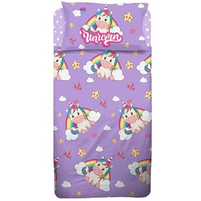 Lila Einhorn Regenbogen Einzelbettwäsche - Bettwäsche-Set Lila Einhorn Regenbogen Einzelbettwäsche - Bettwäsche-Set