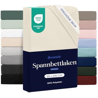 Dreamzie Spannbettlaken 90x200cm Mikrofaser Weich – Für Dicke Matratzen – Oeko-Tex Komfort, Atmungsaktivität, Pflegeleicht – Beige Dreamzie Spannbettlaken 90x200cm Mikrofaser Weich – Für Dicke Matratzen – Oeko-Tex Komfort, Atmungsaktivität, Pflegeleicht – Beige