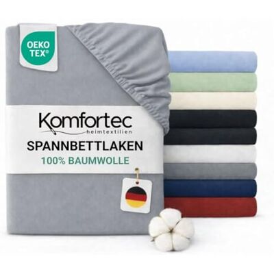 Komfortec Spannbettlaken Jersey 100% Baumwolle – 140x200 cm – 135g/m² – Weich, Atmungsaktiv & Hautfreundlich – Mit Rundumgummi – Oeko-Tex Zertifiziert – Für Boxspring, Topper & Matratzen – Hellgrau Komfortec Spannbettlaken Jersey 100% Baumwolle – 140x200 cm – 135g/m² – Weich, Atmungsaktiv & Hautfreundlich – Mit Rundumgummi – Oeko-Tex Zertifiziert – Für Boxspring, Topper & Matratzen – Hellgrau