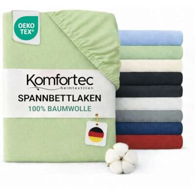 Komfortec Spannbettlaken Jersey 100% Baumwolle – 160x200 cm – 135g/m² – Weich, Atmungsaktiv & Hautfreundlich – Mit Rundumgummi – Oeko-Tex Zertifiziert – Für Boxspring, Topper & Matratzen – Grün Komfortec Spannbettlaken Jersey 100% Baumwolle – 160x200 cm – 135g/m² – Weich, Atmungsaktiv & Hautfreundlich – Mit Rundumgummi – Oeko-Tex Zertifiziert – Für Boxspring, Topper & Matratzen – Grün