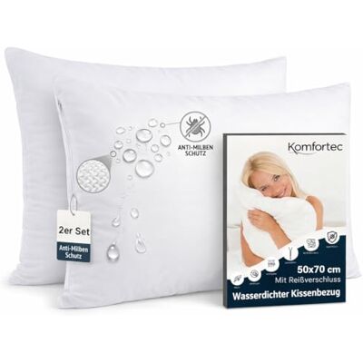 Komfortec Wasserdichter Kissenbezug 50x70 cm 2er Set mit Reißverschluss, Atmungsaktiv, Hypoallergen Kopfkissenbezüge 50x70, Anti-Milben, 2 Stück Kissenschoner 50x70, Weiß Komfortec Wasserdichter Kissenbezug 50x70 cm 2er Set mit Reißverschluss, Atmungsaktiv, Hypoallergen Kopfkissenbezüge 50x70, Anti-Milben, 2 Stück Kissenschoner 50x70, Weiß