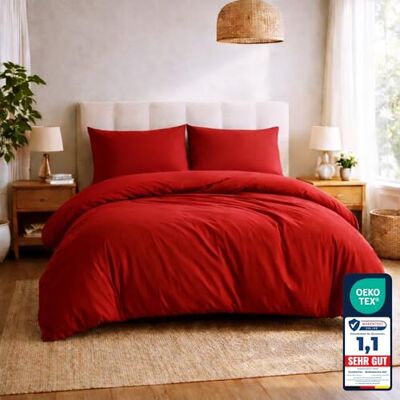 Komfortec Premium Bettwäsche 240x220 mit 2 Kissenbezug 40x80 cm Set aus Gebürstetes Mikrofaser Rot Komfortec Premium Bettwäsche 240x220 mit 2 Kissenbezug 40x80 cm Set aus Gebürstetes Mikrofaser Rot