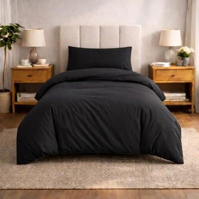 Komfortec Premium Bettwäsche 155x220 mit 1 Kissenbezug 40x80 cm Set aus Gebürstetes Mikrofaser Schwarz Komfortec Premium Bettwäsche 155x220 mit 1 Kissenbezug 40x80 cm Set aus Gebürstetes Mikrofaser Schwarz