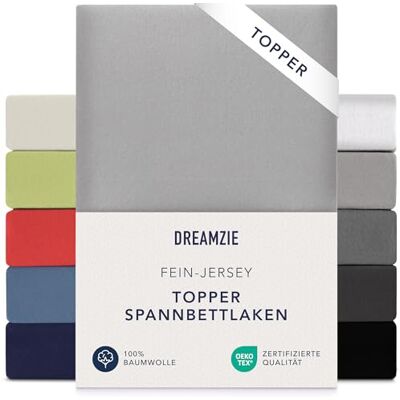Dreamzie Premium Topper Spannbettlaken 90x200 cm 100x200 cm extra niedriger Seitenhöhe für Topper Topperauflage Spannbetttuch Jersey Baumwolle, 150 g/m² Oeko-TEX Grau Dreamzie Premium Topper Spannbettlaken 90x200 cm 100x200 cm extra niedriger Seitenhöhe für Topper Topperauflage Spannbetttuch Jersey Baumwolle, 150 g/m² Oeko-TEX Grau