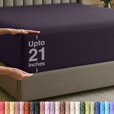 Utopia Bedding Kingsize-Spannbetttuch mit extra tiefen Taschen, passend für Matratzen bis zu 53,3 cm, schrumpf- und farbbeständig, pflegeleicht, nur 1 Spannbetttuch mit tiefen Taschen, Lila Utopia Bedding Kingsize-Spannbetttuch mit extra tiefen Taschen, passend für Matratzen bis zu 53,3 cm, schrumpf- und farbbeständig, pflegeleicht, nur 1 Spannbetttuch mit tiefen Taschen, Lila