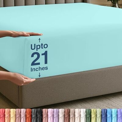 Utopia Bedding Queensize-Spannbetttuch mit extra tiefen Taschen, passend für Matratzen bis zu 53 cm, schrumpf- und farbbeständig, pflegeleicht, nur 1 Spannbetttuch mit tiefen Taschen, Spa-Blau Utopia Bedding Queensize-Spannbetttuch mit extra tiefen Taschen, passend für Matratzen bis zu 53 cm, schrumpf- und farbbeständig, pflegeleicht, nur 1 Spannbetttuch mit tiefen Taschen, Spa-Blau