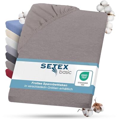 SETEX Frottier Bettlaken mit Gummizug kuschelig weich Frottier Spannbettlaken aus 80% Baumwolle, 20% Polyester mit rundum Spanngummi Bettwäsche ganzjährig Betttuch 90x200 cm Taupe SETEX Frottier Bettlaken mit Gummizug kuschelig weich Frottier Spannbettlaken aus 80% Baumwolle, 20% Polyester mit rundum Spanngummi Bettwäsche ganzjährig Betttuch 90x200 cm Taupe