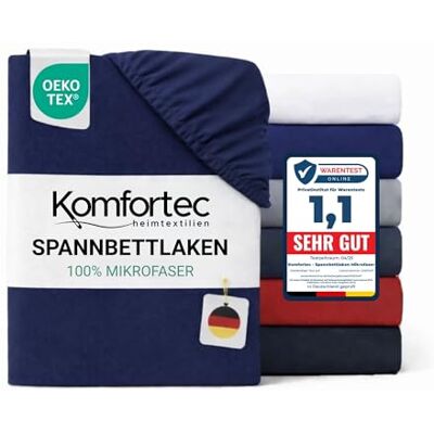 Komfortec Mikrofaser Spannbettlaken 160x200 cm – Weiches Spannbetttuch mit Rundumgummi – Fitted Sheet für Matratzen bis 30 cm – Blau – Oeko-Tex – Pflegeleicht & Hautfreundlich – 90g/m² Komfortec Mikrofaser Spannbettlaken 160x200 cm – Weiches Spannbetttuch mit Rundumgummi – Fitted Sheet für Matratzen bis 30 cm – Blau – Oeko-Tex – Pflegeleicht & Hautfreundlich – 90g/m²
