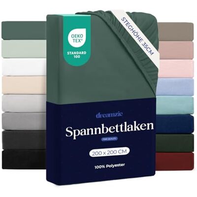 Dreamzie Spannbettlaken 200x200 cm 100% Microfraser Spannbetttuch für Dicke Matratzen bis zu 33 cm Petrolgrün Schadstoffgeprüft (Oeko TEX), Bettlaken mit Gummizug Dreamzie Spannbettlaken 200x200 cm 100% Microfraser Spannbetttuch für Dicke Matratzen bis zu 33 cm Petrolgrün Schadstoffgeprüft (Oeko TEX), Bettlaken mit Gummizug