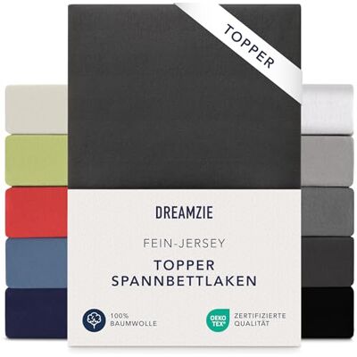 Dreamzie Premium Topper Spannbettlaken 90x200 cm 100x200 cm extra niedriger Seitenhöhe für Topper Topperauflage Spannbetttuch Jersey Baumwolle, 150 g/m² Oeko-TEX Schwarz Dreamzie Premium Topper Spannbettlaken 90x200 cm 100x200 cm extra niedriger Seitenhöhe für Topper Topperauflage Spannbetttuch Jersey Baumwolle, 150 g/m² Oeko-TEX Schwarz