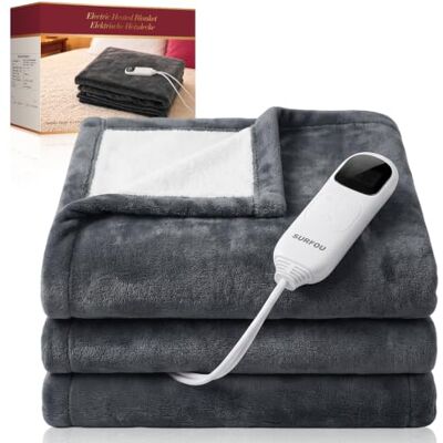 SURFOU Heizdecke Wärmedecke Elektrische Kuscheldecke 180x130 cm, Grau Beidseitig Flanell, 10 Stufen Druckknopf-Design, Abschaltautomatik, Überhitzungsschutz, 9h-Timer, abnehmbarer Regler SURFOU Heizdecke Wärmedecke Elektrische Kuscheldecke 180x130 cm, Grau Beidseitig Flanell, 10 Stufen Druckknopf-Design, Abschaltautomatik, Überhitzungsschutz, 9h-Timer, abnehmbarer Regler