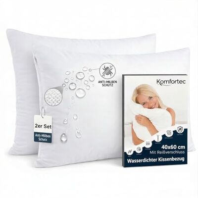Komfortec Wasserdichter Kissenbezug 40x60 cm 2er Set mit Reißverschluss, Atmungsaktiv, Hypoallergen Kopfkissenbezüge 40x60, Anti-Milben, 2 Stück Kissenschoner 40x60, Weiß Komfortec Wasserdichter Kissenbezug 40x60 cm 2er Set mit Reißverschluss, Atmungsaktiv, Hypoallergen Kopfkissenbezüge 40x60, Anti-Milben, 2 Stück Kissenschoner 40x60, Weiß