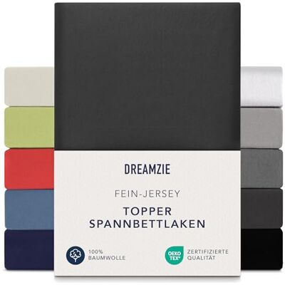 Dreamzie Premium Topper Spannbettlaken 90x200 cm 100x200 cm extra niedriger Seitenhöhe für Topper Topperauflage Spannbetttuch Jersey Baumwolle, 150 g/m² Oeko-TEX Dunkelgrau Dreamzie Premium Topper Spannbettlaken 90x200 cm 100x200 cm extra niedriger Seitenhöhe für Topper Topperauflage Spannbetttuch Jersey Baumwolle, 150 g/m² Oeko-TEX Dunkelgrau