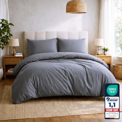 Komfortec Premium Bettwäsche 200x200 mit 2 Kissenbezug 40x80 cm Set aus Gebürstetes Mikrofaser Grau Komfortec Premium Bettwäsche 200x200 mit 2 Kissenbezug 40x80 cm Set aus Gebürstetes Mikrofaser Grau