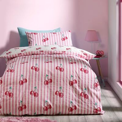 Catherine Lansfield Disco Kirschen Streifen Wende-Bettwäsche-Set für Einzelbett mit Kissenbezug, Rosa Catherine Lansfield Disco Kirschen Streifen Wende-Bettwäsche-Set für Einzelbett mit Kissenbezug, Rosa
