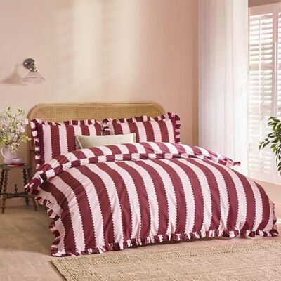 furn. Wylder Birdie Stripe Bettbezug Set – Wendbar Gerüscht Baumwollreich Gestreift Bettwäsche (Burgunder/Blüte 200x200cm) furn. Wylder Birdie Stripe Bettbezug Set – Wendbar Gerüscht Baumwollreich Gestreift Bettwäsche (Burgunder/Blüte 200x200cm)