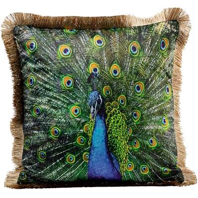 Kare Design Kissen Peacock, Mehrfarbig, 45x45 cm, Abnehmbarer Bezug mit Reißverschluss, Motiv Pfau, Mit Fransenkanten, Dekokissen inklusive Füllung, Zierkissen, Sofakissen Kare Design Kissen Peacock, Mehrfarbig, 45x45 cm, Abnehmbarer Bezug mit Reißverschluss, Motiv Pfau, Mit Fransenkanten, Dekokissen inklusive Füllung, Zierkissen, Sofakissen
