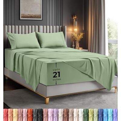 Utopia Bedding Queen-Bettwäsche-Set, weiche Mikrofaser, 4-teilig, Luxus-Bettlaken mit tiefen Taschen, bestickte Kissenbezüge, seitliche Aufbewahrungstasche, Spannbetttuch – Bettlaken (Salbeigrüb) Utopia Bedding Queen-Bettwäsche-Set, weiche Mikrofaser, 4-teilig, Luxus-Bettlaken mit tiefen Taschen, bestickte Kissenbezüge, seitliche Aufbewahrungstasche, Spannbetttuch – Bettlaken (Salbeigrüb)