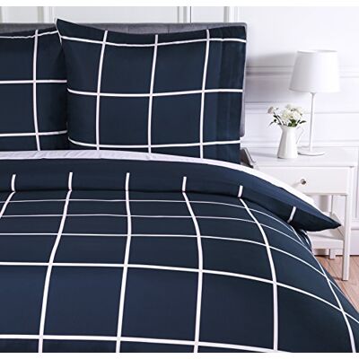 Amazon Basics Bettwäsche 135x200 2teilig Mikrofaser, Bettbezug 135 x 200 cm & 1 Kissenbezug 80 x 80 cm, mit Druckknöpfen, Marineblau, Kariert Amazon Basics Bettwäsche 135x200 2teilig Mikrofaser, Bettbezug 135 x 200 cm & 1 Kissenbezug 80 x 80 cm, mit Druckknöpfen, Marineblau, Kariert