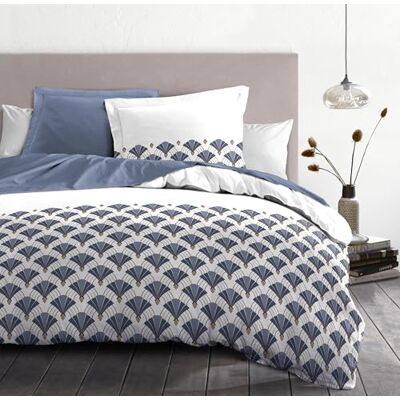 HOME LINGE PASSION Bettwäsche 140 x 200 cm – 2-teilig – weiches Baumwollperkal – Bezug + Kissenbezug – Weiß & Blau – Modell L'Elegant HOME LINGE PASSION Bettwäsche 140 x 200 cm – 2-teilig – weiches Baumwollperkal – Bezug + Kissenbezug – Weiß & Blau – Modell L'Elegant