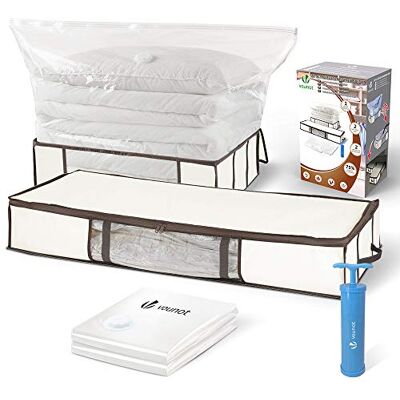 VOUNOT ® 2 Stück Unterbett Aufbewahrungstasche mit Vakuumbeutel, Vakuum Aufbewahrungstasche mit Sichtfenster, Pumpe und Reißverschluss, für Bettdecken, Kleidung, Bettwäsche VOUNOT ® 2 Stück Unterbett Aufbewahrungstasche mit Vakuumbeutel, Vakuum Aufbewahrungstasche mit Sichtfenster, Pumpe und Reißverschluss, für Bettdecken, Kleidung, Bettwäsche