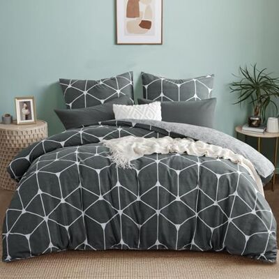 RUIKASI Bettwäsche 200x220 Baumwolle 3 teilig Anthrazit Baumwollbettwäsche 200 x 220 mit Geometrie Muster, Bettbezug Set 220x200 Cotton mit Reißverschluss RUIKASI Bettwäsche 200x220 Baumwolle 3 teilig Anthrazit Baumwollbettwäsche 200 x 220 mit Geometrie Muster, Bettbezug Set 220x200 Cotton mit Reißverschluss