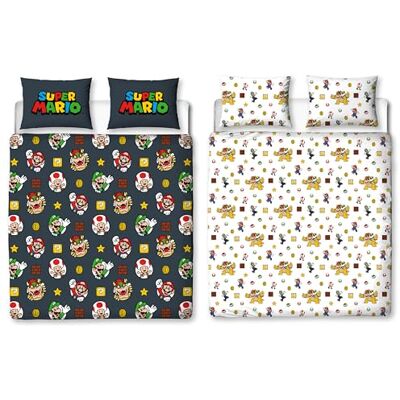 Character World Nintendo Super Mario Offizielles Doppel-Bettwäsche-Set mit Mario, Luigi und Bowser-Design, schwarz, wendbar, 2-seitig, offizielles Merchandise-Produkt, inklusive passenden Kissenbezügen Character World Nintendo Super Mario Offizielles Doppel-Bettwäsche-Set mit Mario, Luigi und Bowser-Design, schwarz, wendbar, 2-seitig, offizielles Merchandise-Produkt, inklusive passenden Kissenbezügen