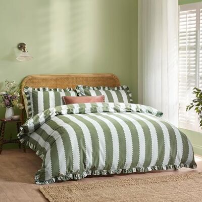 furn. Wylder Birdie Stripe Bettbezug Set – Wendbar Gerüscht Baumwollreich Gestreift Bettwäsche (Baygreen/Nebel 200x200cm) furn. Wylder Birdie Stripe Bettbezug Set – Wendbar Gerüscht Baumwollreich Gestreift Bettwäsche (Baygreen/Nebel 200x200cm)