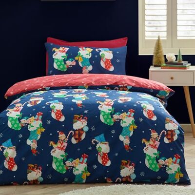 Catherine Lansfield Weihnachtselfen Baumwollanteil Einzelbett-Bettwäsche-Set mit Kissenbezug, Marineblau Catherine Lansfield Weihnachtselfen Baumwollanteil Einzelbett-Bettwäsche-Set mit Kissenbezug, Marineblau