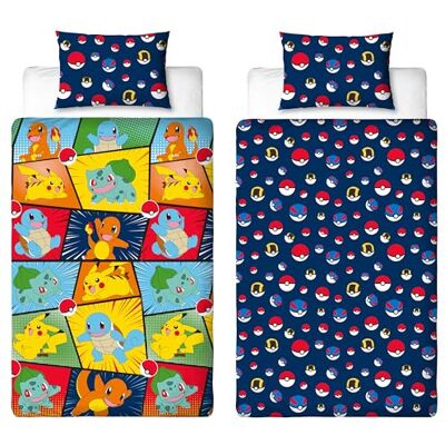 Pokémon Pokemon Kinder-Bettwäsche-Set, offizielles Lizenzprodukt, Pikachu Bulbasaur Charmander Squirtle Design, wendbar, 2-seitige Bettwäsche mit passendem Kissenbezug, Kinder-Bettwäsche-Set Pokémon Pokemon Kinder-Bettwäsche-Set, offizielles Lizenzprodukt, Pikachu Bulbasaur Charmander Squirtle Design, wendbar, 2-seitige Bettwäsche mit passendem Kissenbezug, Kinder-Bettwäsche-Set