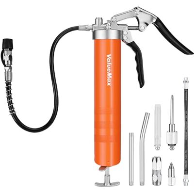 ValueMax Fettpresse 6000 PSI, Hochdruck-Handfettpresse mit 24/45 cm flexiblem Schlauch, Fettpresse für 400 ml Kartusche, inklusive 2 Metallrohre (11/14,5 cm) und 5 Düsen ValueMax Fettpresse 6000 PSI, Hochdruck-Handfettpresse mit 24/45 cm flexiblem Schlauch, Fettpresse für 400 ml Kartusche, inklusive 2 Metallrohre (11/14,5 cm) und 5 Düsen